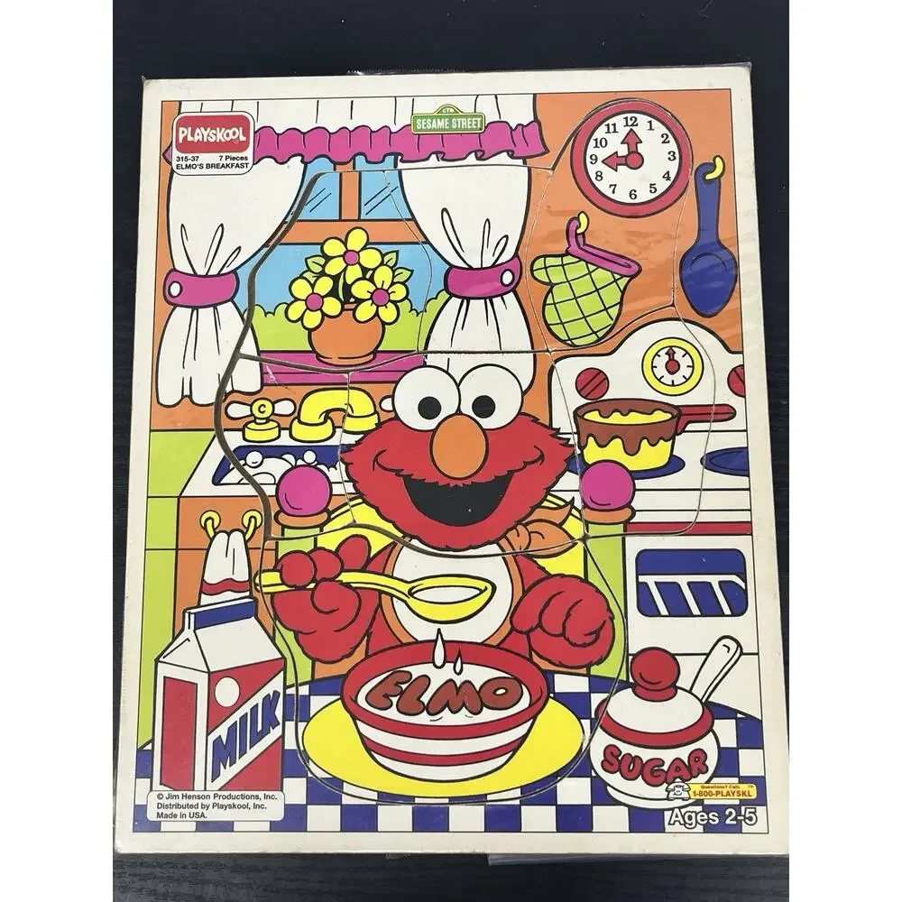 Vintage Playskool Sesame Street Wooden Tray Puzzles Lot of 2 Elmo Grover Soccer